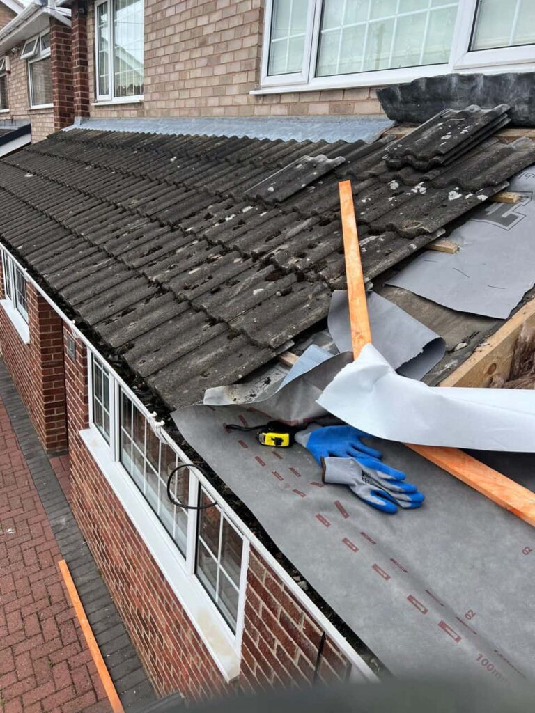 This is a photo of a pitched roof which is being repaired. The existing roof was leaking badly. Works carried out by TRP Roofing Barton-upon-Humber